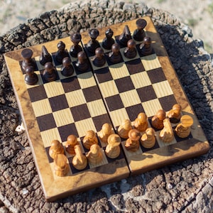 Olive Wood Backgammon and Chess Board Game Set,Wooden Fun Game, Handmade Board Game, Patterned Backgammon,Strategy Game,Small Size, Gift