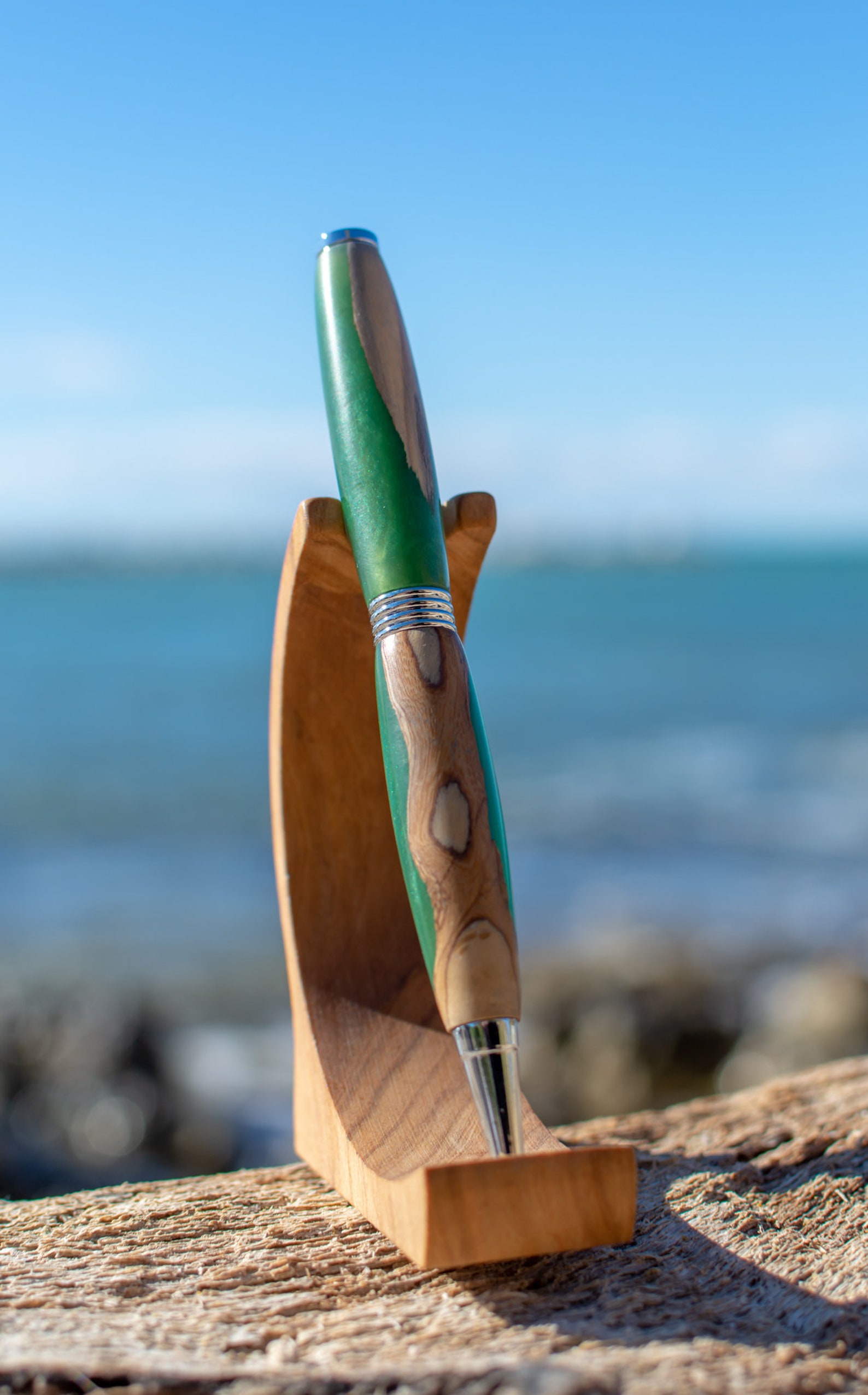 Handmade Olive Wood Epoxy Resin Pen With Pen Holder Etsy