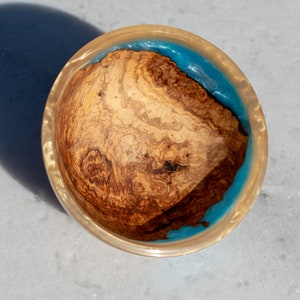 Handmade Wood Epoxy Resin Bowl For Multilple Uses | Light Blue & Beige | Medium Size | Olive Wood Bowls | Gifts