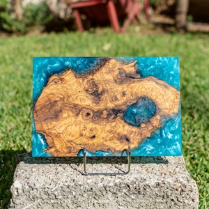 Wood Epoxy Resin Serving Board | Aqua sea| Handmade Board in Unique MadeOfOliveWood design