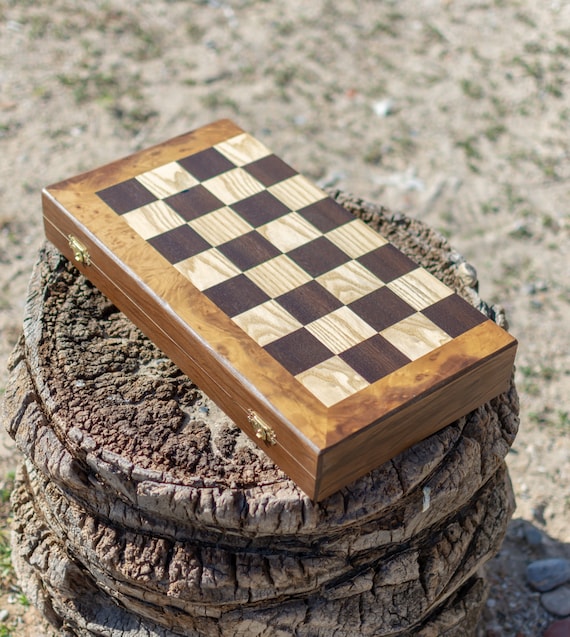 Unique Olive Wood Backgammon and Chess Board Game Set Medium