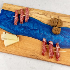 Wood Epoxy Resin Serving & Cutting Board in Blue | Handmade Wooden Board in Unique MadeOfOliveWood design