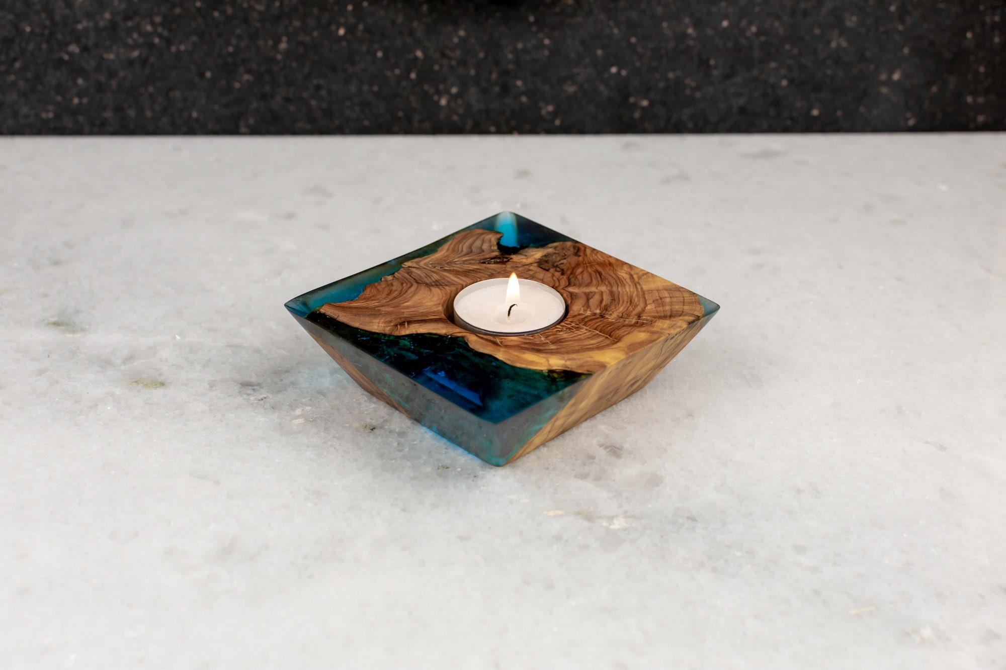 Handmade Wood Epoxy Resin Candle Holder Square Tea Light Etsy
