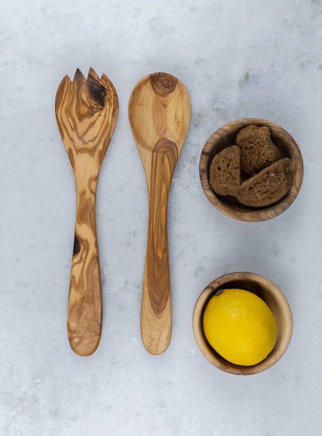 Wooden Salad Servers Fork and Spoon Set Made of Fine Olive Wood ...