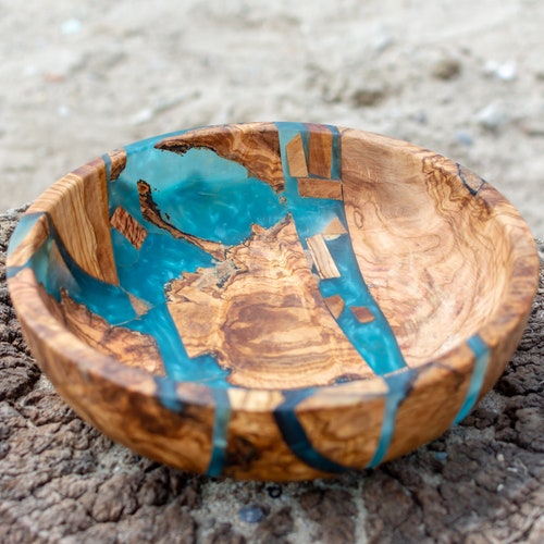 Handmade Wood Epoxy Resin Bowl for Multilple Uses Light Blue Etsy