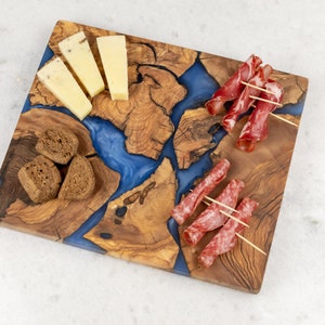 Large Wood Epoxy Resin Serving Board | Blue | Handmade Board in MadeOfOliveWood design