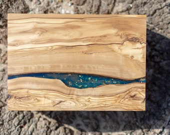 Blau & Gold Holz Epoxidharz Aufbewahrungsbox für mehrfarbige Verwendungen | Handgefertigt aus Olivenholz und blauem Flüssigglas | Besondere Geschenke