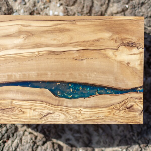 Blue & Gold Wood Epoxy Resin Storage Box For Multilple Uses | Handcrafted from Olive Wood and Blue Liquid Glass  | Special Gifts