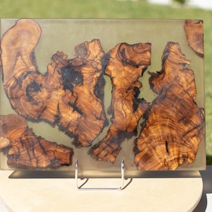 Wood Epoxy Resin Serving Board | Transparent Grey | Handmade Board in Unique MadeOfOliveWood design