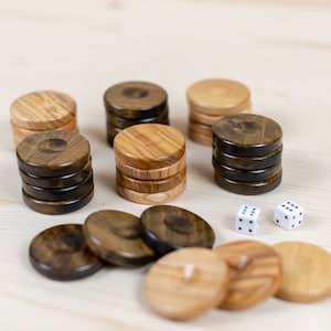 Olive Wood Backgammon Checkers (30 Pieces), Strategy Board Game, Greek Tavli Checkers, Carved checker, Decorative Pieces, Retro Game,Large