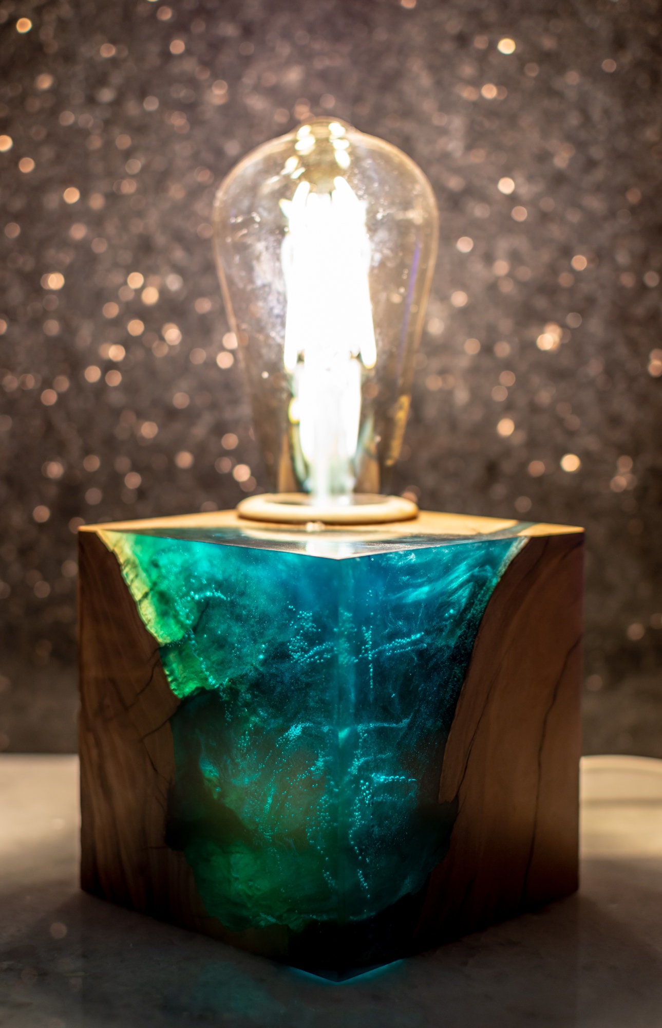 Epoxy Resin Table Lamp Handmade From Fine Olive Wood Cube | Etsy