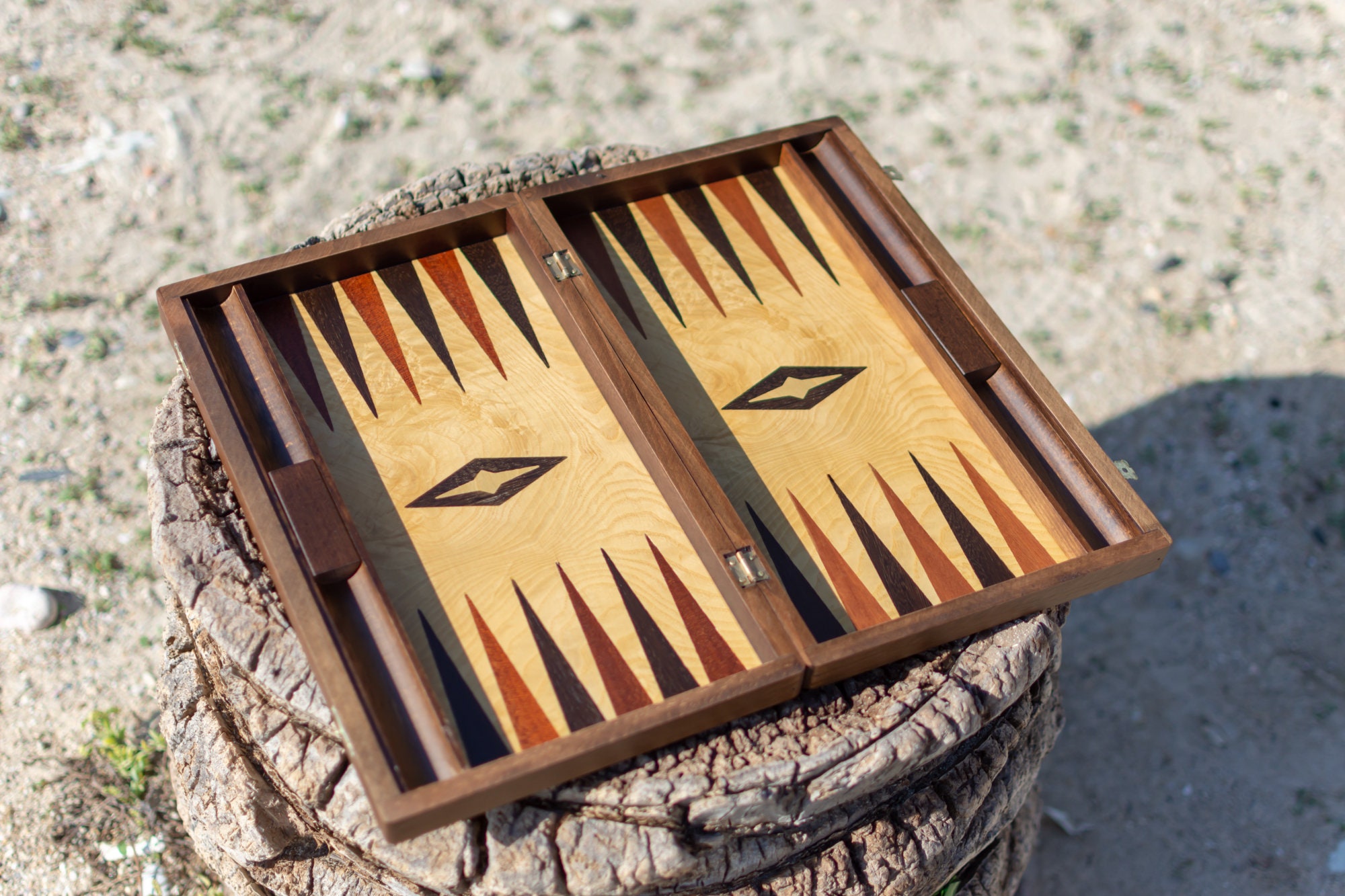 Unique Olive Wood Backgammon and Chess Board Game Set Medium