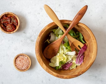 Handmade Wooden Salad Servers Set Made of Olive Wood