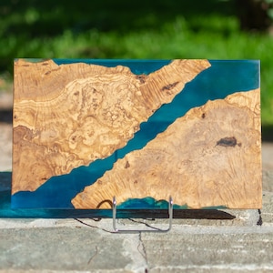 Wood Epoxy Resin Serving Board in Blue | Handmade Board in Unique MadeOfOliveWood design | Gifts