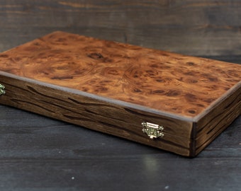 Premium Serie Aus altem Olivenholz Backgammon Set | Olivenholz Backgammon Set | Handgemachte griechische Tavli aus Holz Mittlere Größe | Geschenke