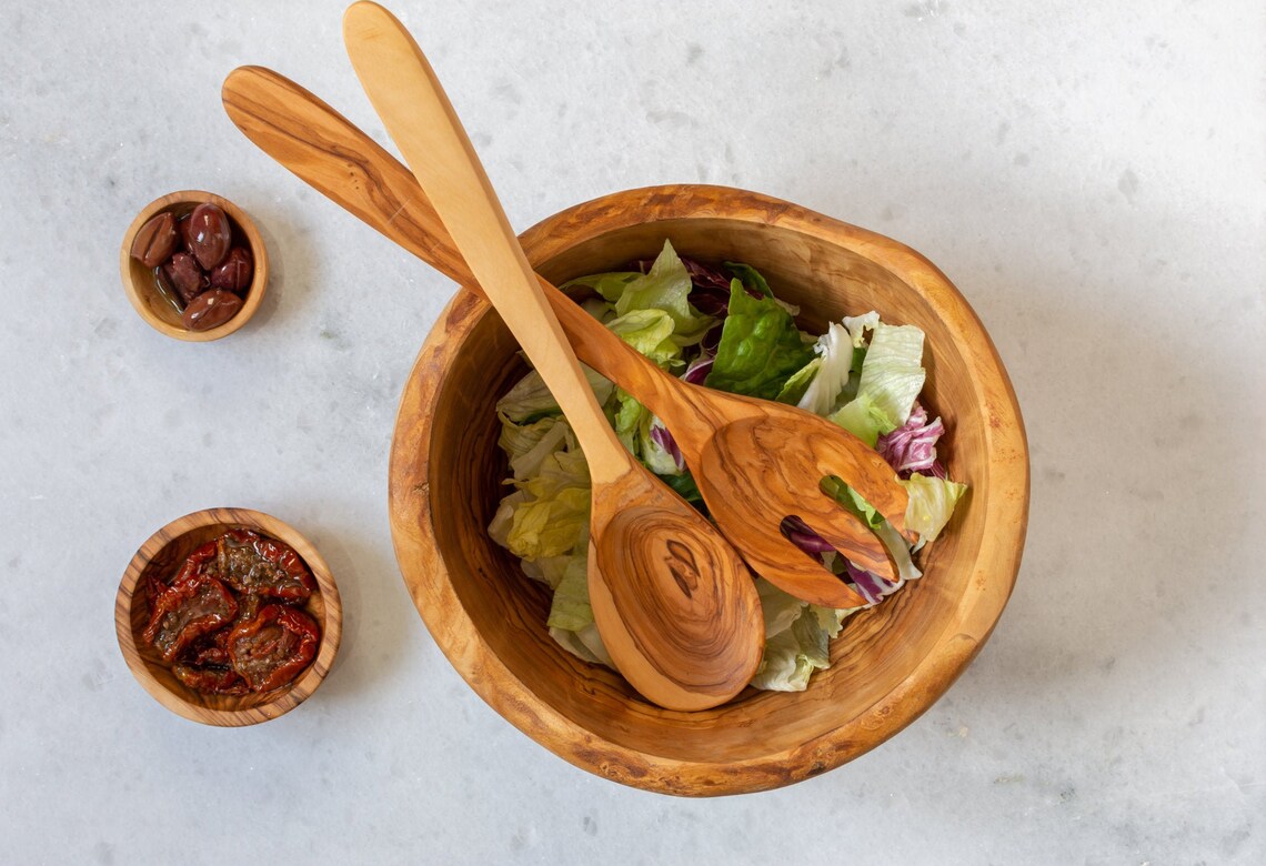 Handmade Wooden Salad Servers Made of Fine Olive Wood Salad Etsy