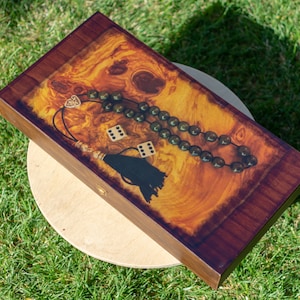 Traditional Mahagony Backgammon Game Set- Gravoura - &quot;Komboloi&quot;- Large Size - Gifts