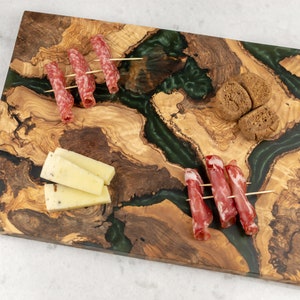 Large Wood Epoxy Resin Serving Platter | Green| Handmade Board in MadeOfOliveWood design