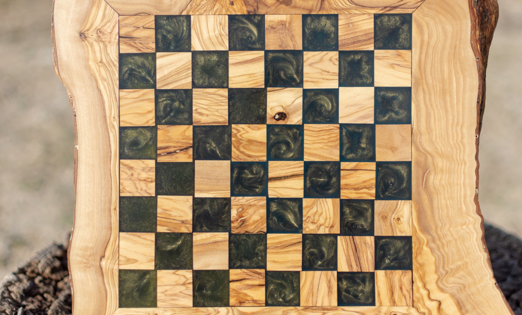 Olive Wood Epoxy Double-side Resin Chess Board Game Set 