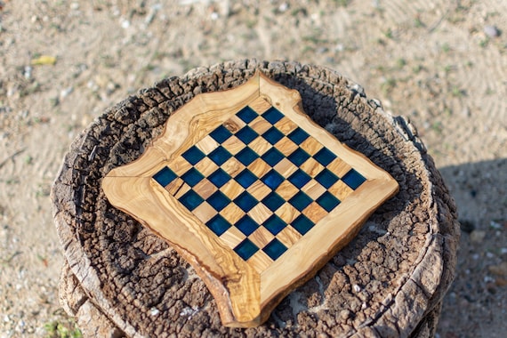 Olive Wood Epoxy Double-side Resin Chess Board Game Set 