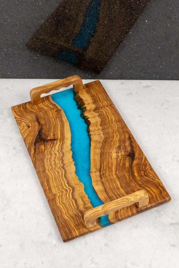 Tabla de cortar de resina de madera de olivo hecha a mano, tablas de  charcutería de madera y resina para regalos de inauguración de la casa,  tabla de