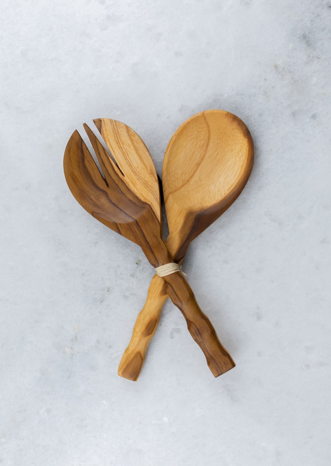 Unique Salad Servers Made of Olive Wood in Modern Design With Natural