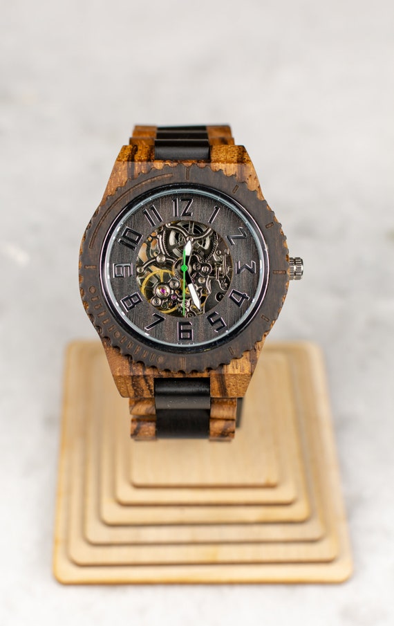 Olive Wood Automatic Watch Unisex Wooden Watch From Different Wood Types Etsy Australia