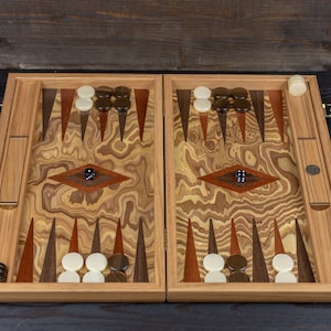Backgammon Game Set Premium Series From Olive Tree Wood | Wooden Backgammon set | Wooden Handmade Greek Tavli Medium size | Gifts