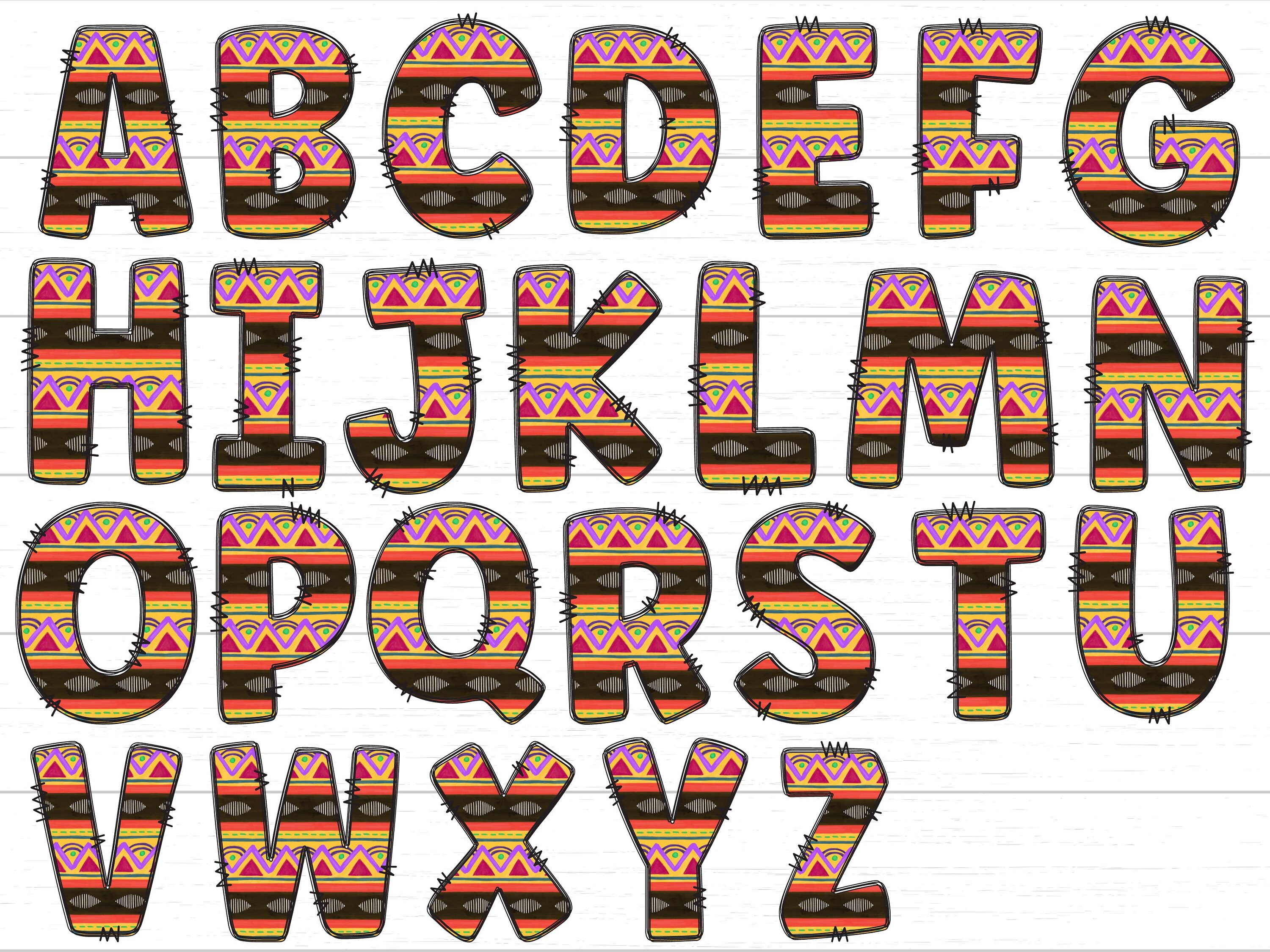 African American Alphabet Doodle Letters Png, Afro Black History Png ...