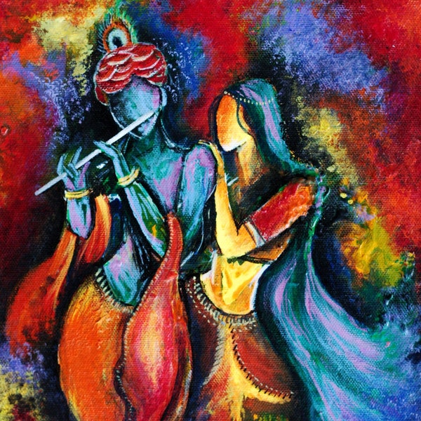 The Divine Romance - Radha Krishna Painting - Canvas or Paper