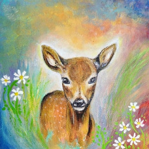 Baby Deer Painting • Canvas Print • (6 x 7.5 in)