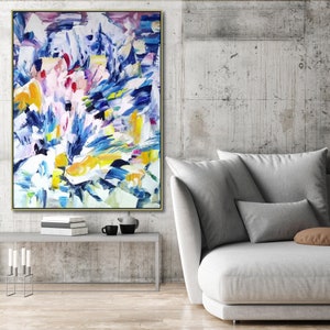 Original palette knife colorful painting, Hand painted canvas art, Wall Art painting, Blue yellow painting, Abstract painting, Abstract art
