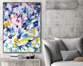 Original palette knife colorful painting, Hand painted canvas art, Wall Art painting, Blue yellow painting, Abstract painting, Abstract art