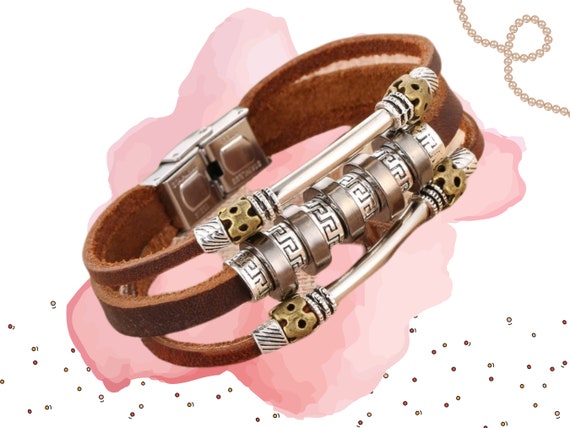 Mens faux leather bracelet best sale