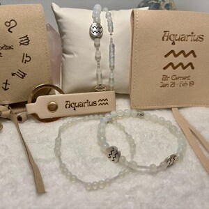 Aquarius Air Element Bracelet set, Zodiac Beaded Bracelet, Handmade Horoscope Gift