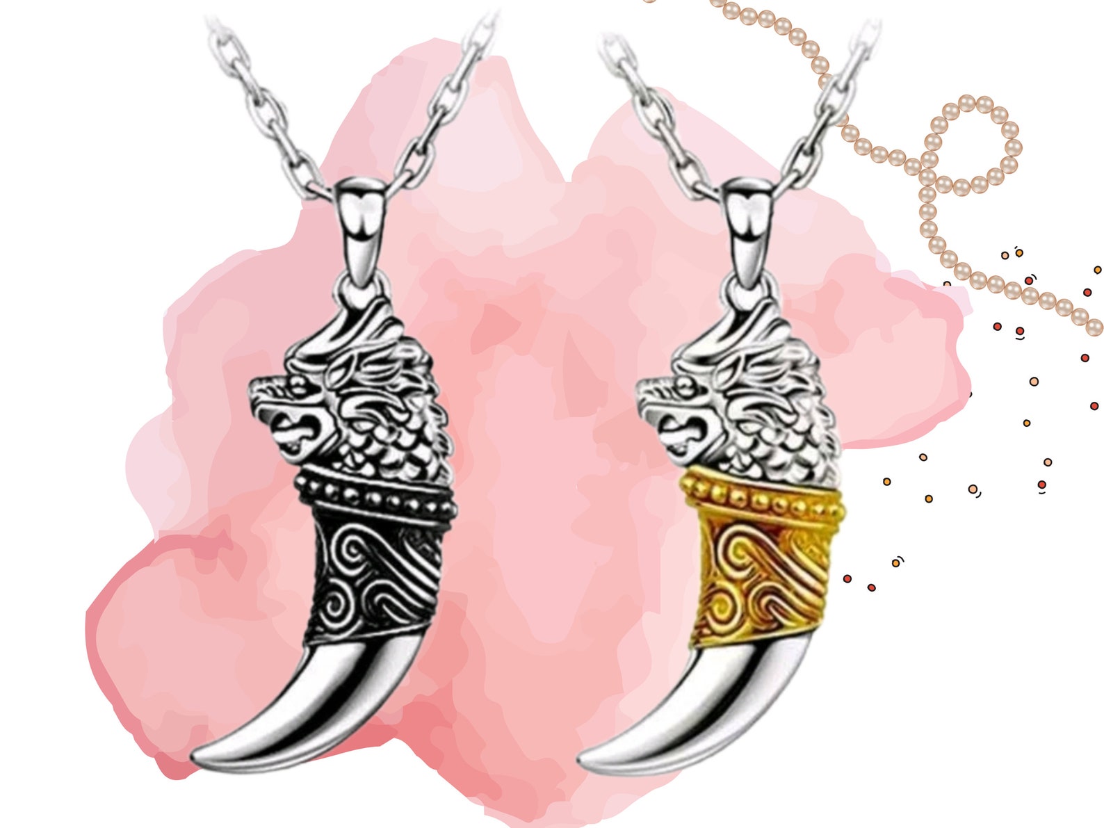 Wolf Head Necklace, Men Wolf Tooth Necklace Etsy