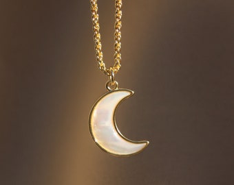 Gold Mother of Pearl Moon Necklace