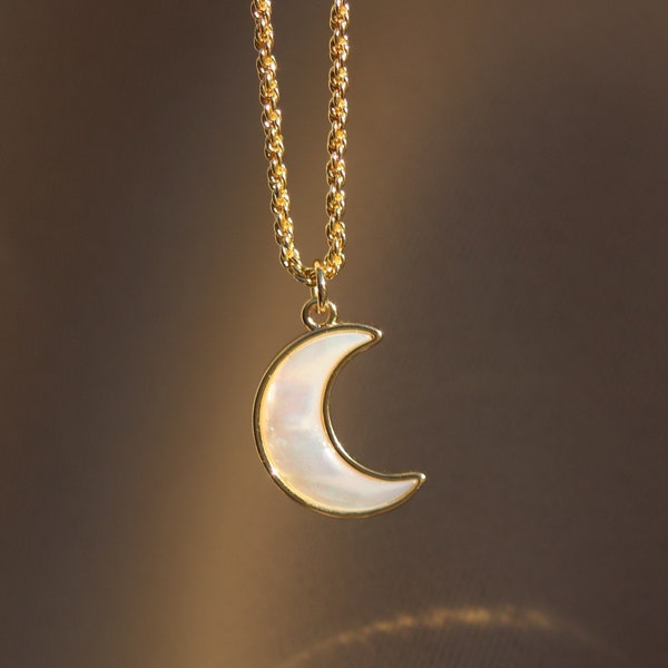 Gold Mother of Pearl Moon Necklace