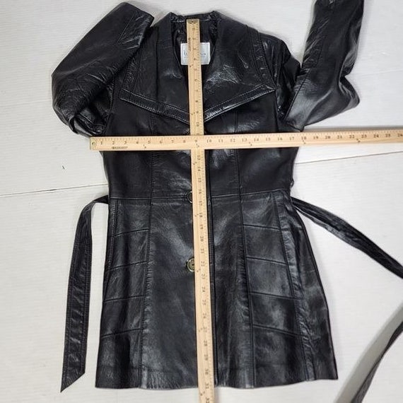 Vintage 1960s Belted Black Leather Coat, Women's … - image 7