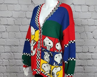 Snoopy and Friends Vintage Primary Color Cardigan, Men's Medium