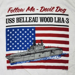 Hanes Vintage USS Belleau Wood LHA-3 White Cotton T-Shirt, Men's