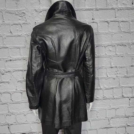 Vintage 1960s Belted Black Leather Coat, Women's … - image 4