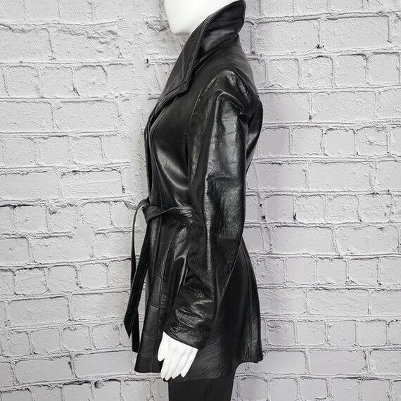 Vintage 1960s Belted Black Leather Coat, Women's … - image 3