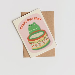 Hoppy Birthday Handmade frog birthday cake card
