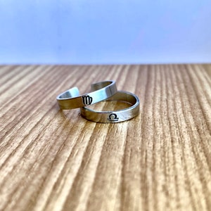 The Zodiac ring, custom hand stamped zodiac sign aluminum ring