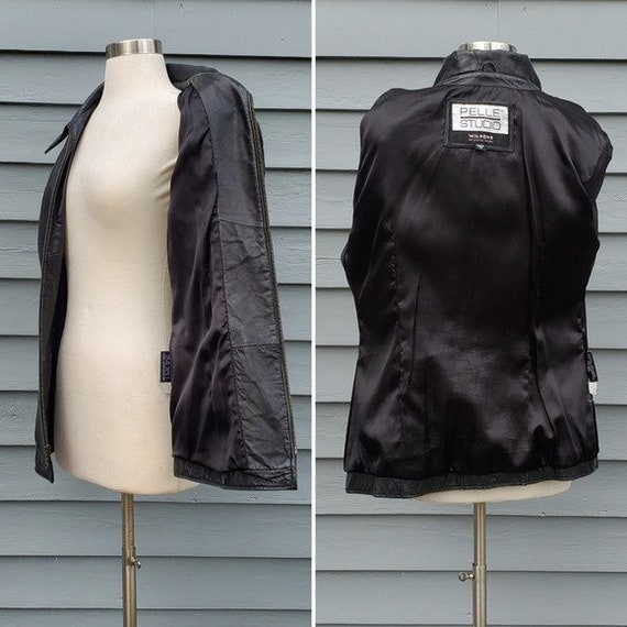Vintage 90s y2k Wilson's Black Leather Mid Length… - image 3