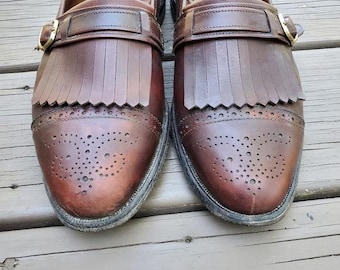 Vintage 80s Allen Edmonds Montague Kiltie Monk Strap Brown  display picture 3