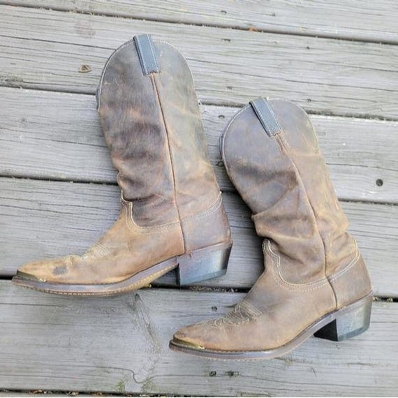 Vintage 80s Laredo Slouchy Western Boho Brown Leather Distressed