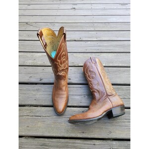 Vintage 70s Nocona Cowboy Boots Cognac Brown Leather Western Stitching Mens 10 D Vintage nocona boots 10 - Gem main image 2