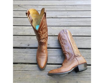 LUCCHESE 2000 BROWN LEATHER Cowboy Boots Men display picture 1